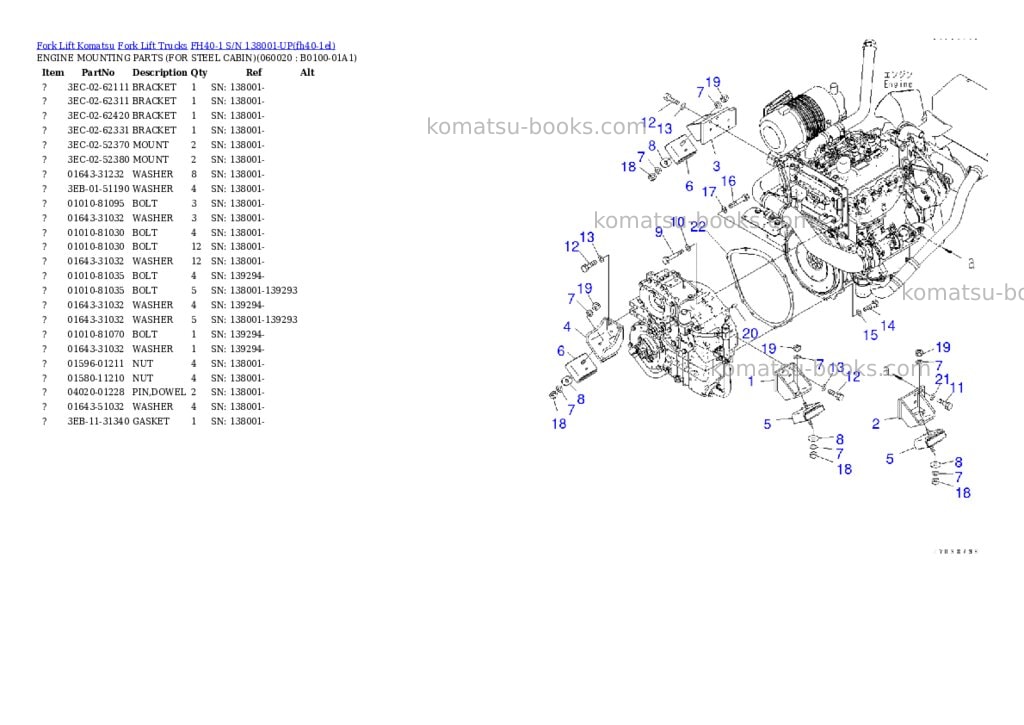 Komatsu FH40-1 S/N 138001-UP Parts catalog cover Page 2