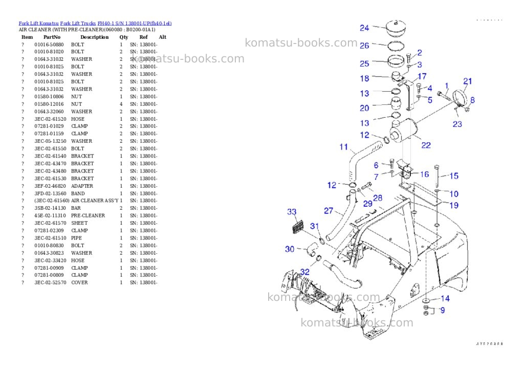 Komatsu FH40-1 S/N 138001-UP Parts catalog cover Page 8