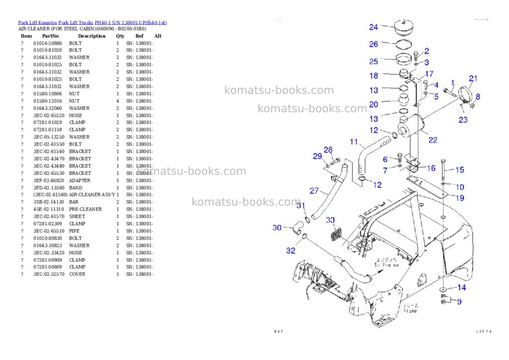 Komatsu FH40-1 S/N 138001-UP Parts catalog cover Page 9