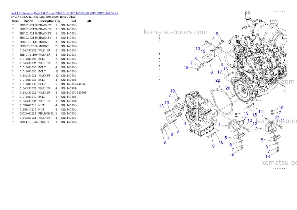 Komatsu FH40-2-US S/N 140001-UP (KFI SPEC.) Parts catalog cover