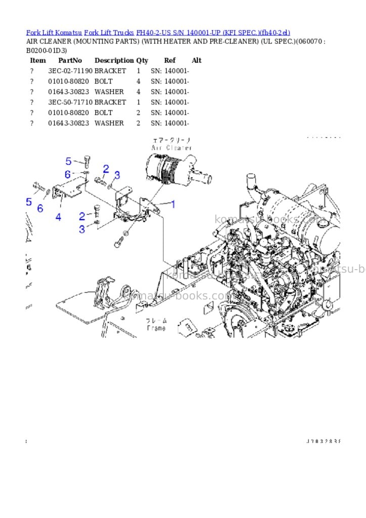 Komatsu FH40-2-US S/N 140001-UP (KFI SPEC.) Parts catalog cover Page 7