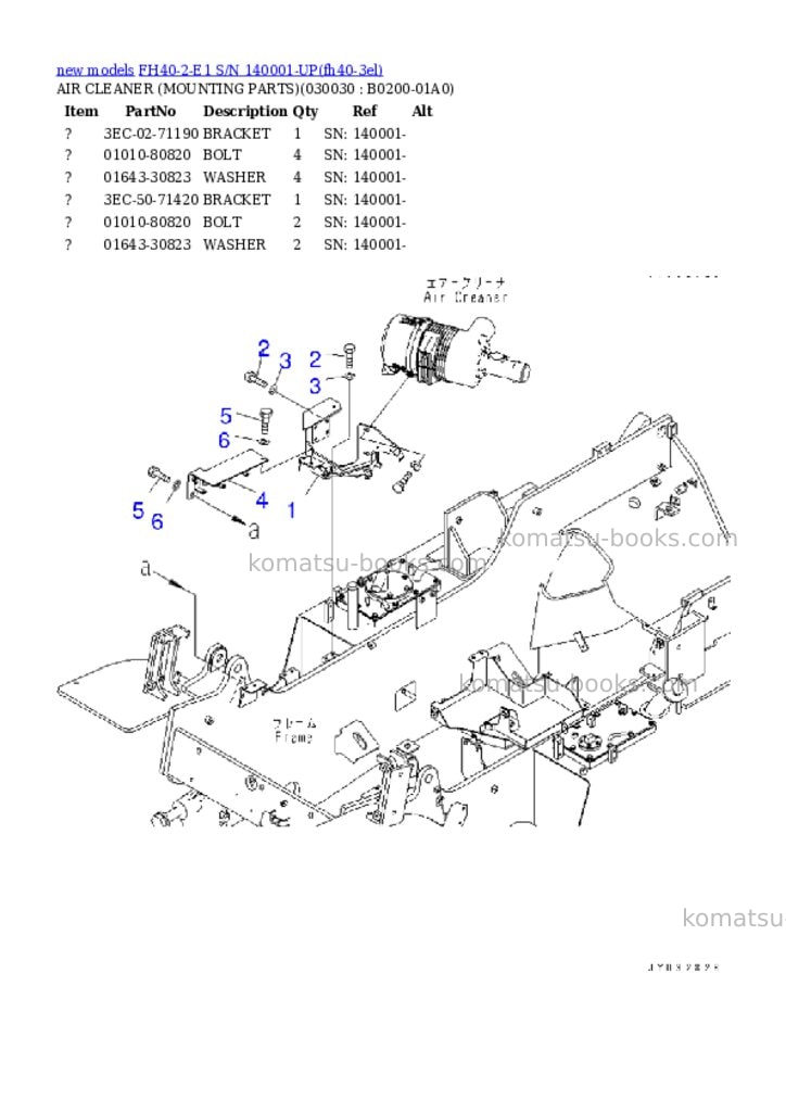 Komatsu FH40-2-E1 S/N 140001-UP Parts catalog cover Page 3 Komatsu FH40-2-E1 S/N 140001-UP Parts catalog cover Page 3