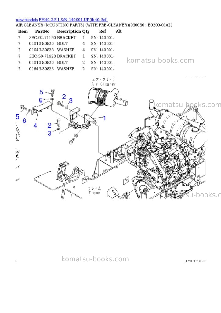 Komatsu FH40-2-E1 S/N 140001-UP Parts catalog cover Page 5 Komatsu FH40-2-E1 S/N 140001-UP Parts catalog cover Page 5