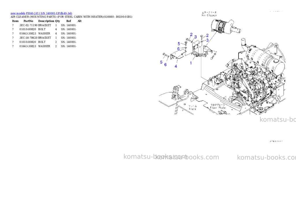 Komatsu FH40-2-E1 S/N 140001-UP Parts catalog cover Page 8 Komatsu FH40-2-E1 S/N 140001-UP Parts catalog cover Page 8