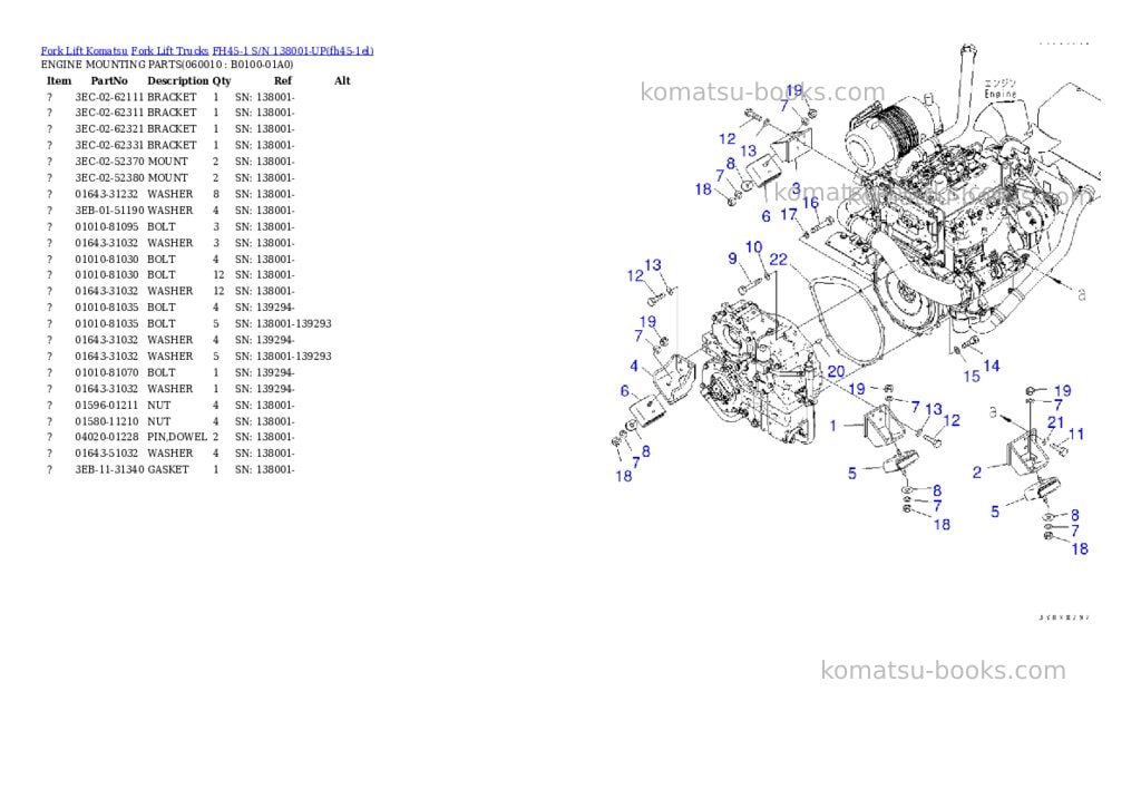 Komatsu FH45-1 S/N 138001-UP Parts catalog cover