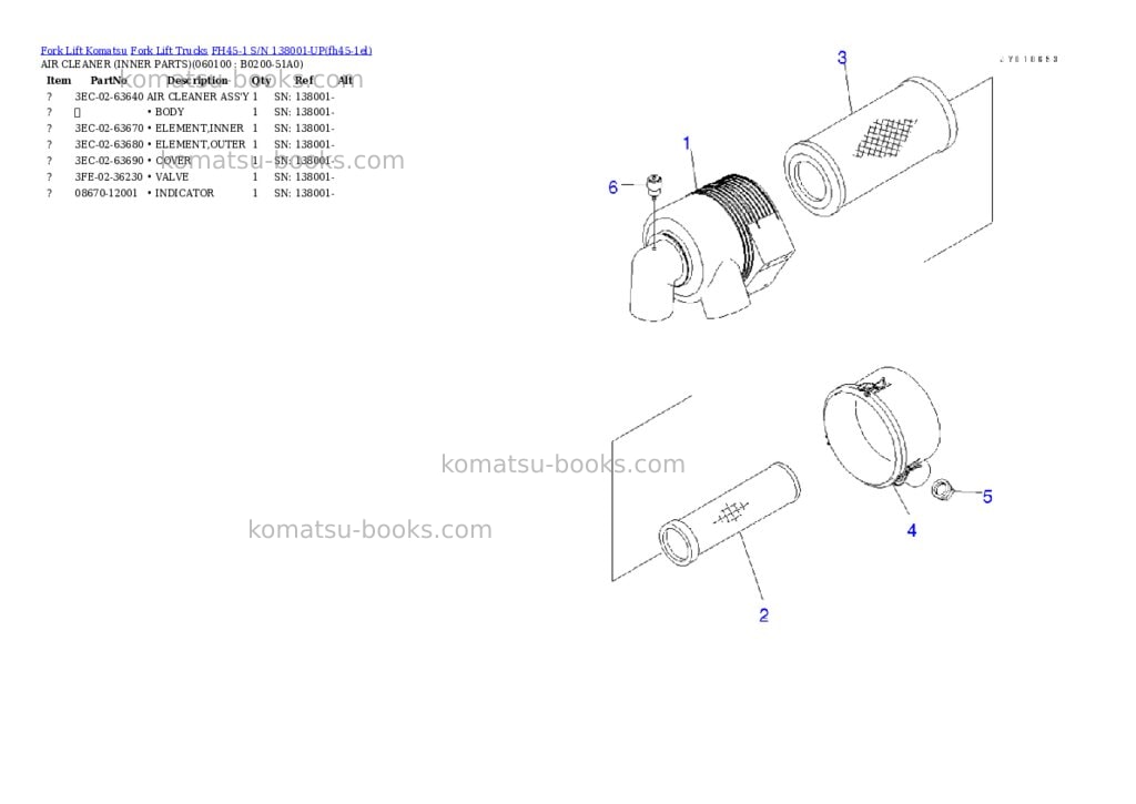 Komatsu FH45-1 S/N 138001-UP Parts catalog cover Page 10