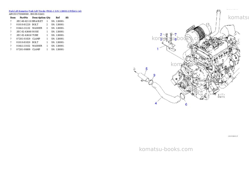 Komatsu FH45-1 S/N 138001-UP Parts catalog cover Page 6