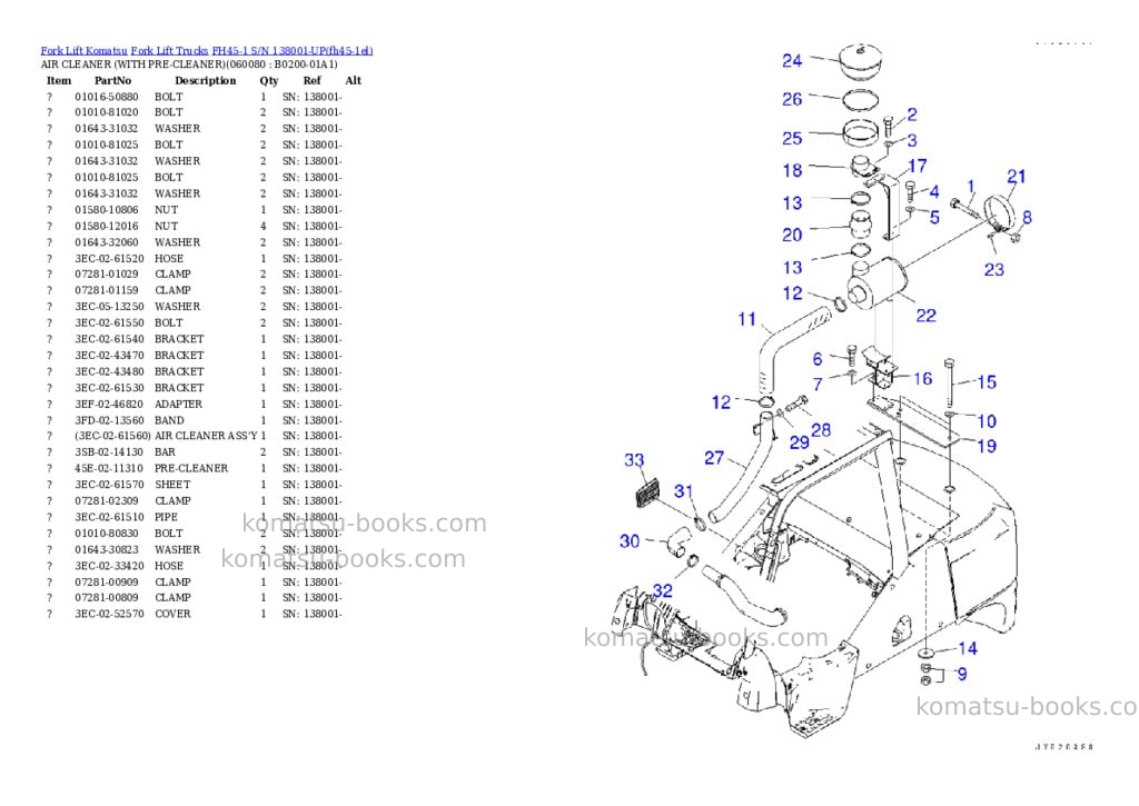 Komatsu FH45-1 S/N 138001-UP Parts catalog cover Page 8