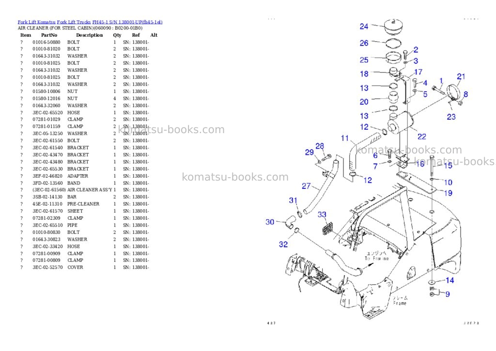 Komatsu FH45-1 S/N 138001-UP Parts catalog cover Page 9