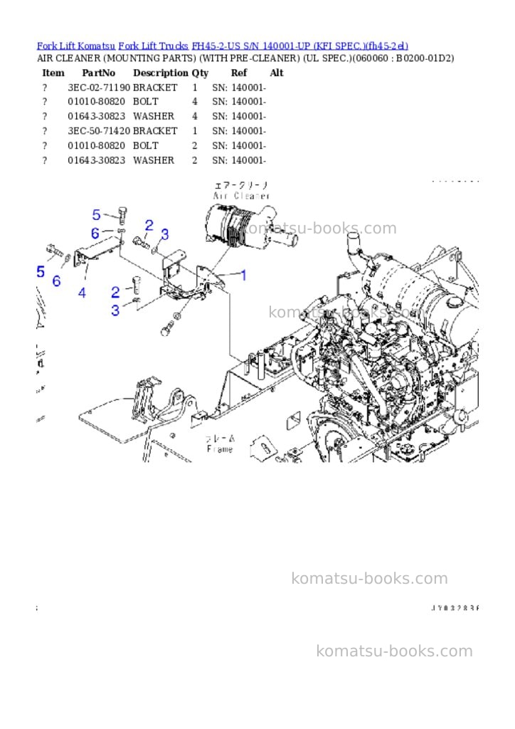 Komatsu FH45-2-US S/N 140001-UP (KFI SPEC.) Parts catalog cover Page 6