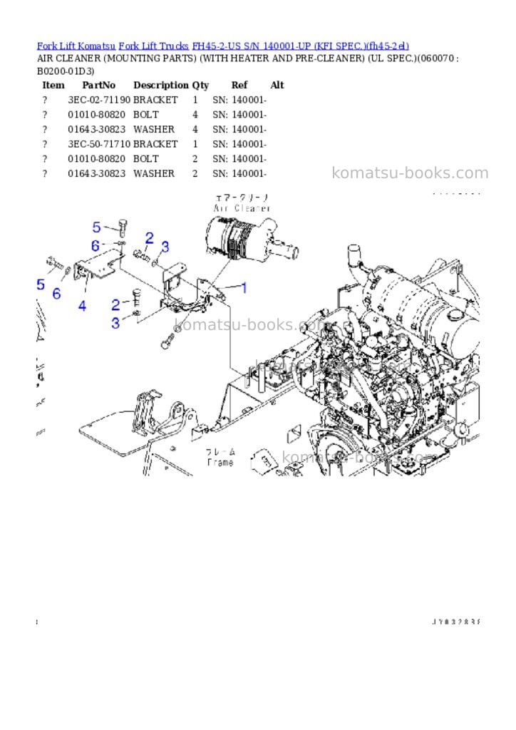 Komatsu FH45-2-US S/N 140001-UP (KFI SPEC.) Parts catalog cover Page 7