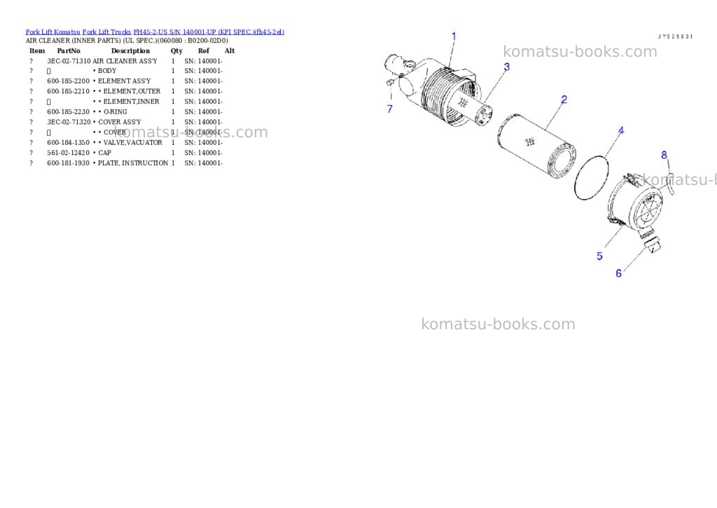 Komatsu FH45-2-US S/N 140001-UP (KFI SPEC.) Parts catalog cover Page 8