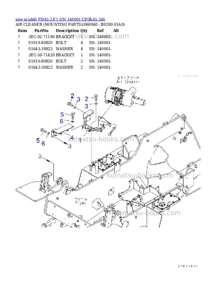 Komatsu FH45-2-E1 S/N 140001-UP Parts catalog cover Page 7