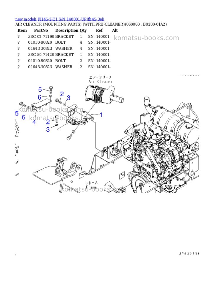 Komatsu FH45-2-E1 S/N 140001-UP Parts catalog cover Page 9