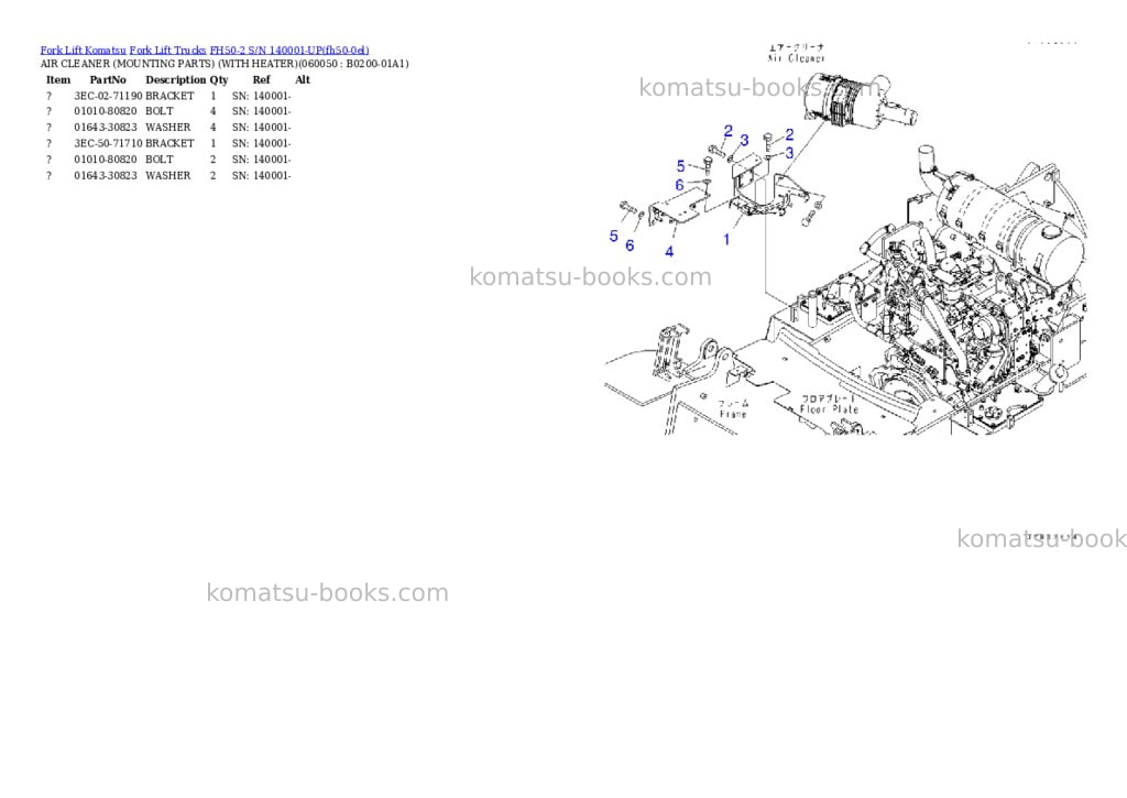 Komatsu FH50-2 S/N 140001-UP Parts catalog cover Page 6