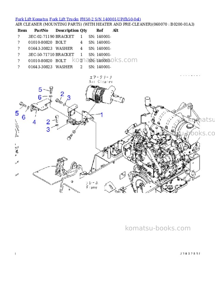 Komatsu FH50-2 S/N 140001-UP Parts catalog cover Page 8