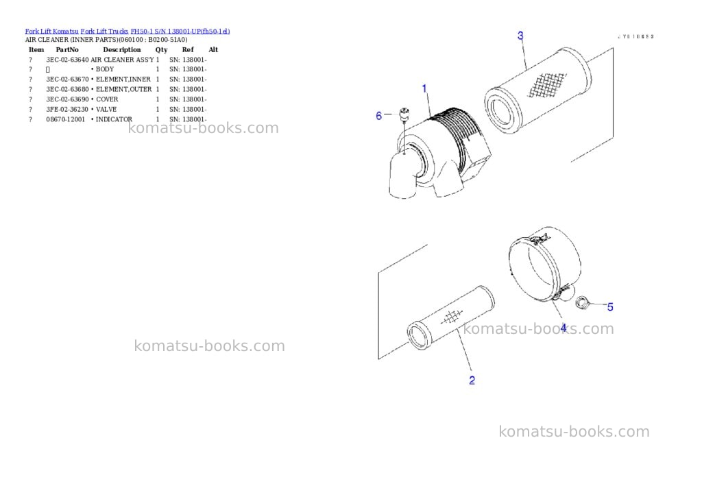 Komatsu FH50-1 S/N 138001-UP Parts catalog cover Page 10