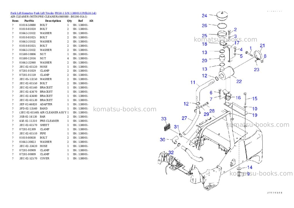 Komatsu FH50-1 S/N 138001-UP Parts catalog cover Page 8
