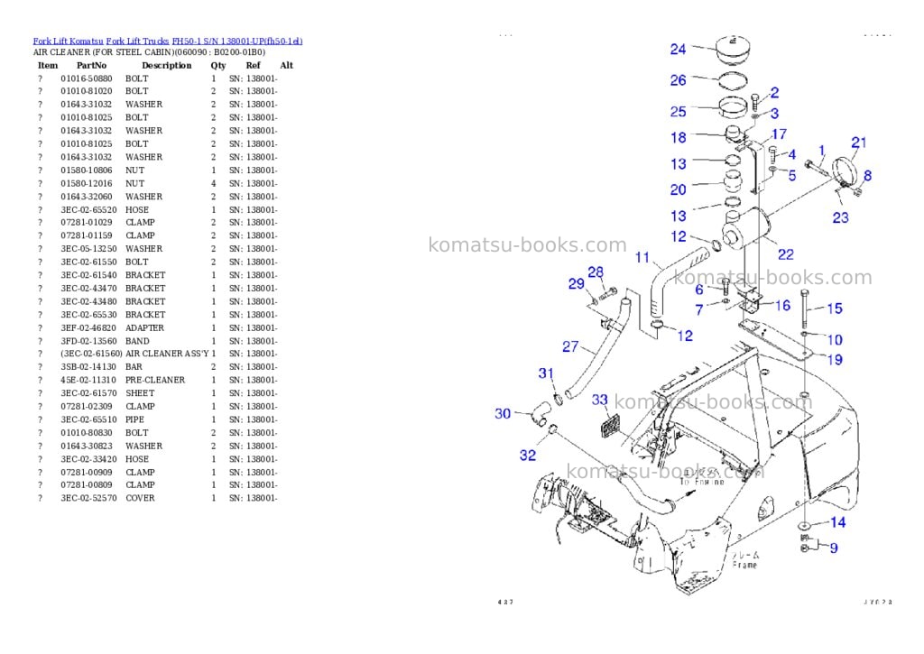 Komatsu FH50-1 S/N 138001-UP Parts catalog cover Page 9