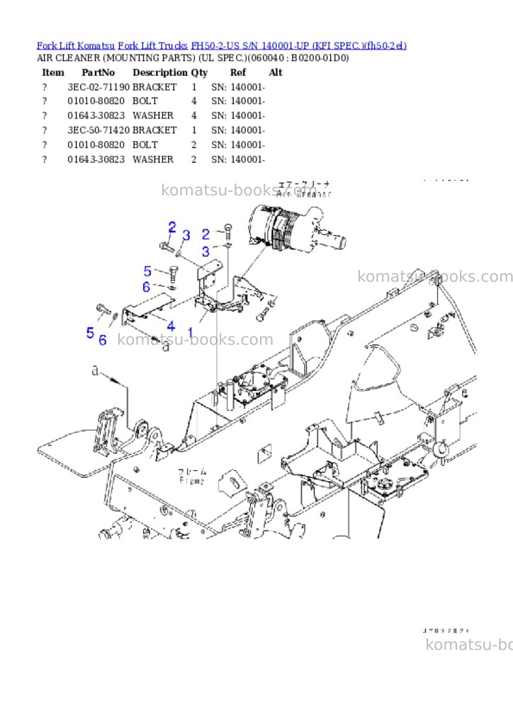 Komatsu FH50-2-US S/N 140001-UP (KFI SPEC.) Parts catalog cover Page 4