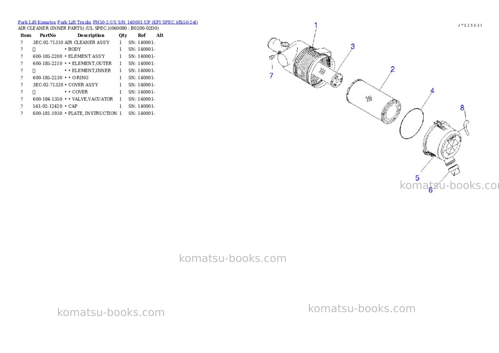 Komatsu FH50-2-US S/N 140001-UP (KFI SPEC.) Parts catalog cover Page 8