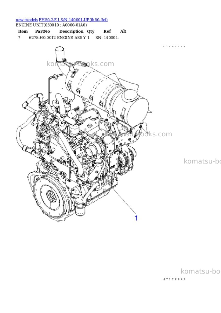 Komatsu FH50-2-E1 S/N 140001-UP Parts catalog cover Komatsu FH50-2-E1 S/N 140001-UP Parts catalog cover