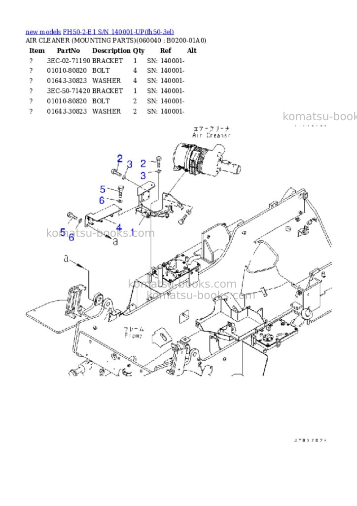Komatsu FH50-2-E1 S/N 140001-UP Parts catalog cover Page 7 Komatsu FH50-2-E1 S/N 140001-UP Parts catalog cover Page 7