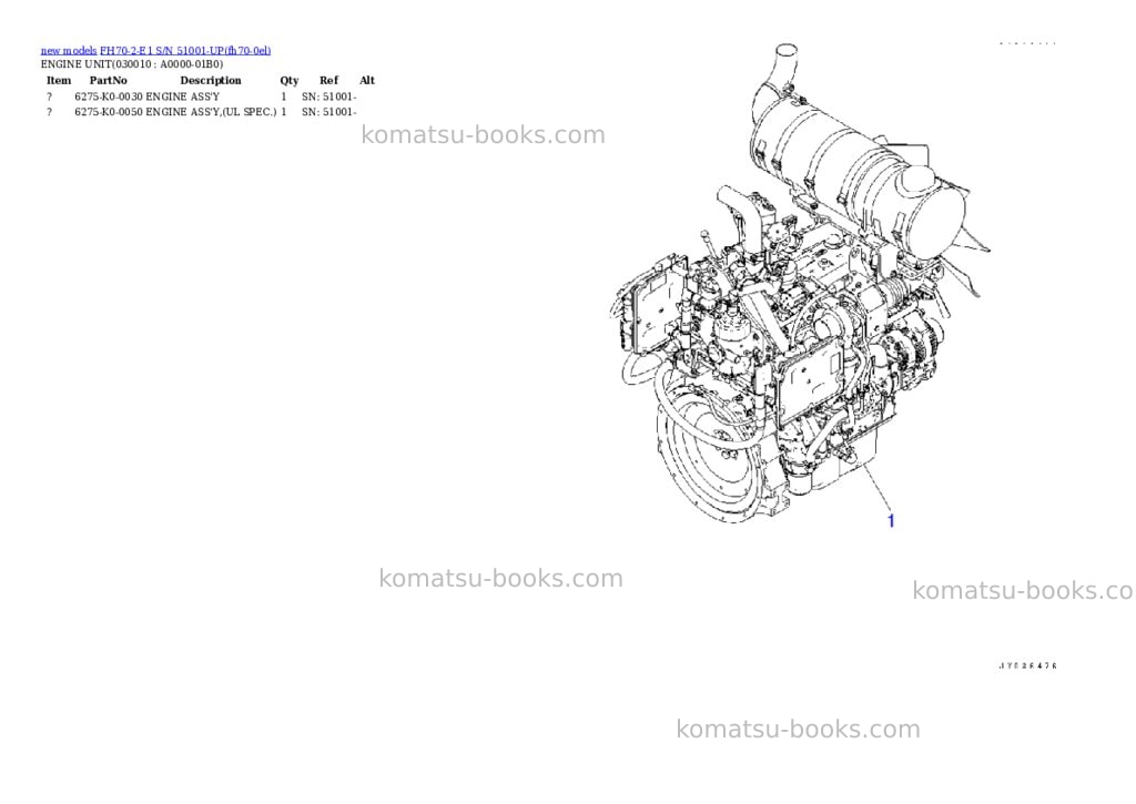 Komatsu FH70-2-E1 S/N 51001-UP Parts catalog cover Komatsu FH70-2-E1 S/N 51001-UP Parts catalog cover