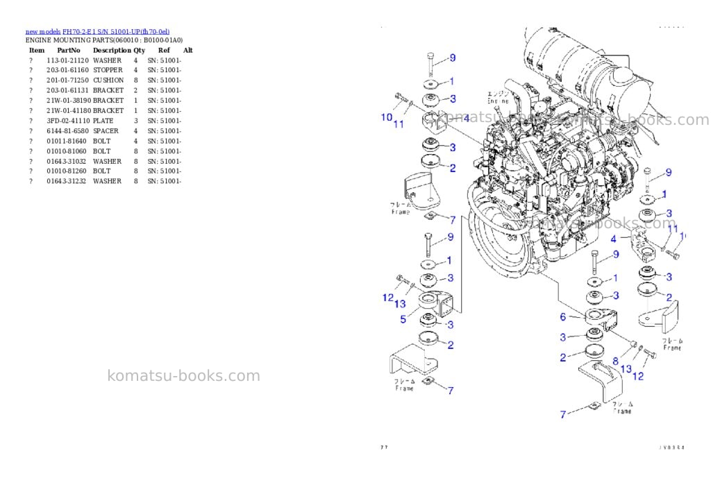 Komatsu FH70-2-E1 S/N 51001-UP Parts catalog cover Page 2 Komatsu FH70-2-E1 S/N 51001-UP Parts catalog cover Page 2