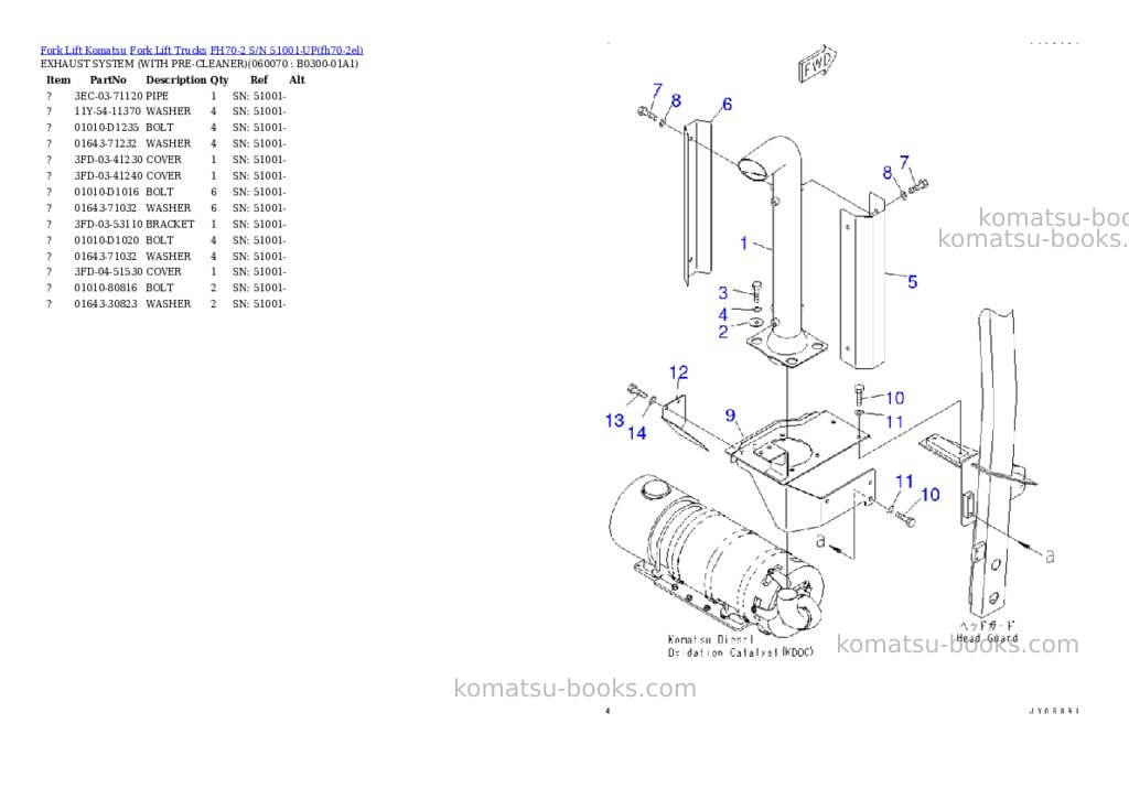Komatsu FH70-2 S/N 51001-UP Parts catalog cover Page 7