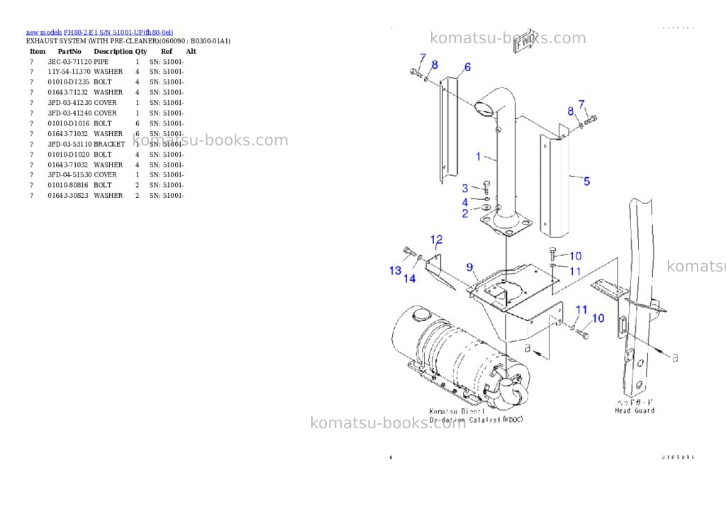Komatsu FH80-2-E1 S/N 51001-UP Parts catalog cover Page 10