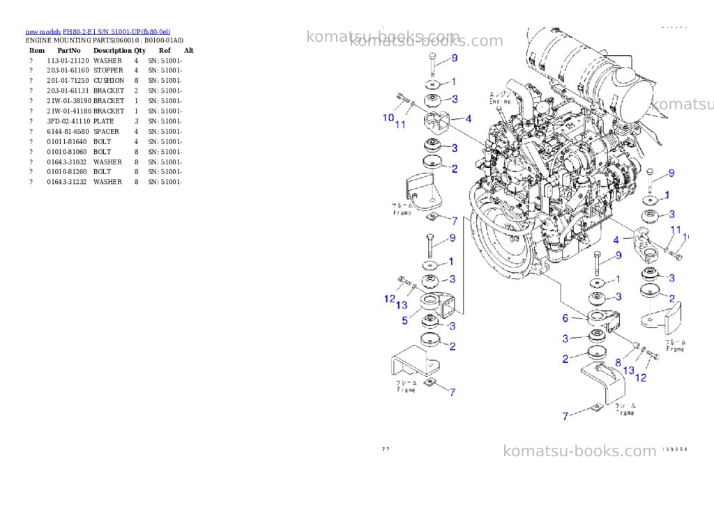 Komatsu FH80-2-E1 S/N 51001-UP Parts catalog cover Page 2