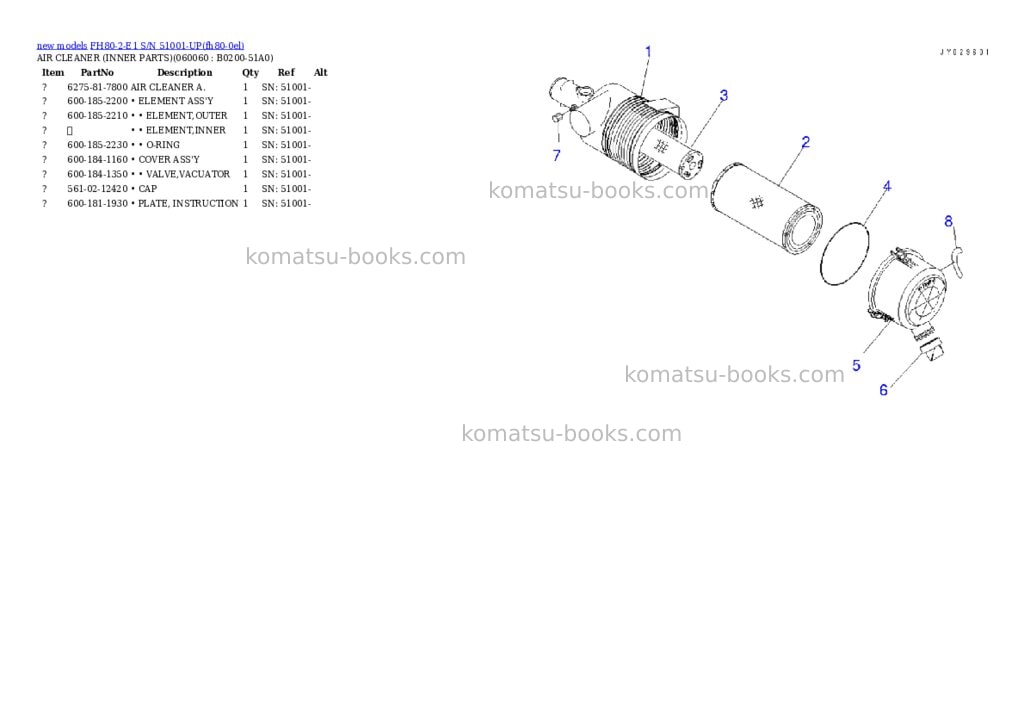 Komatsu FH80-2-E1 S/N 51001-UP Parts catalog cover Page 7