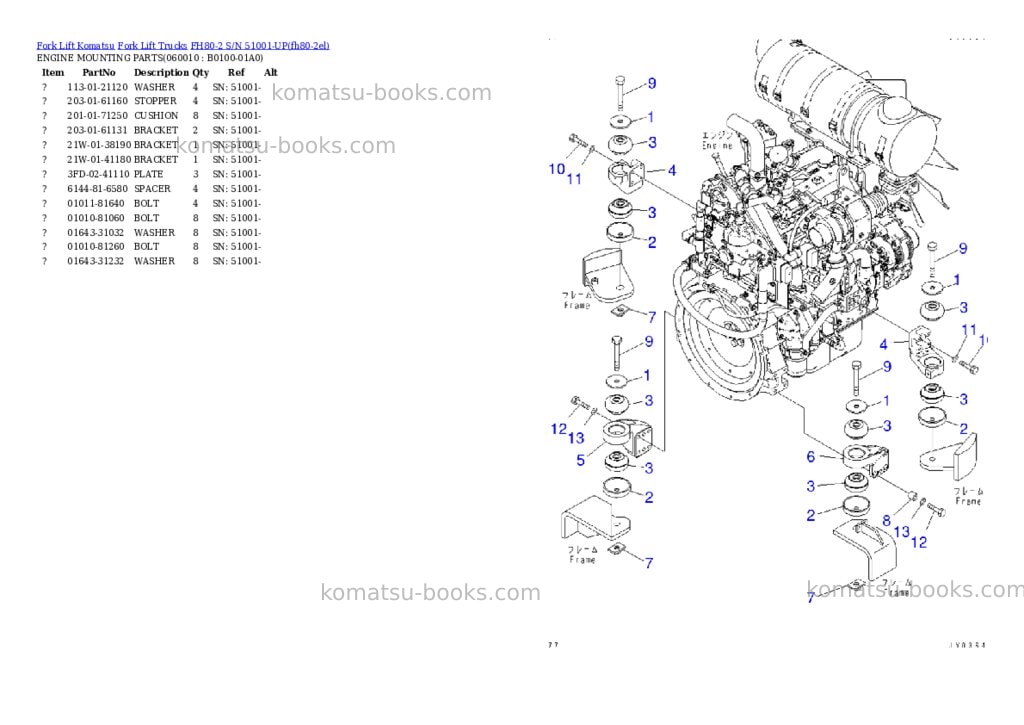 Komatsu FH80-2 S/N 51001-UP Parts catalog cover