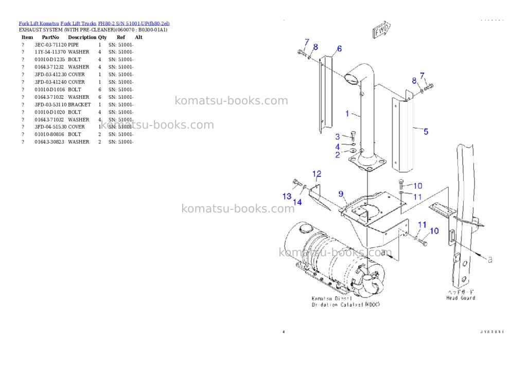Komatsu FH80-2 S/N 51001-UP Parts catalog cover Page 7