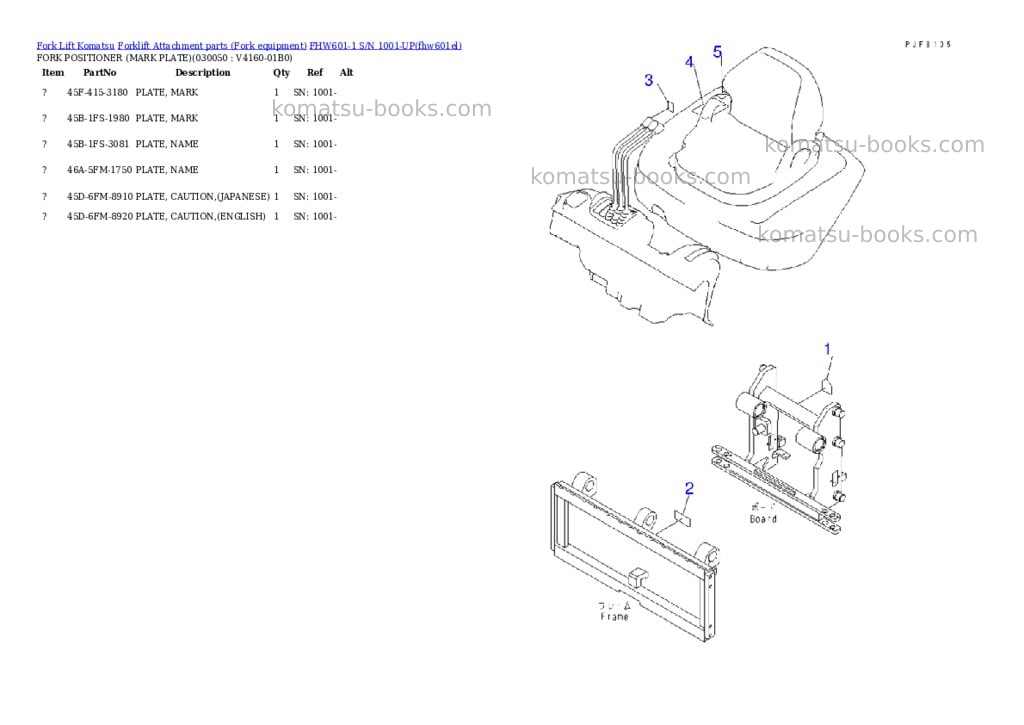 Komatsu fhw601-1 s/n 1001-up Parts catalog cover Page 4 Komatsu fhw601-1 s/n 1001-up Parts catalog cover Page 4