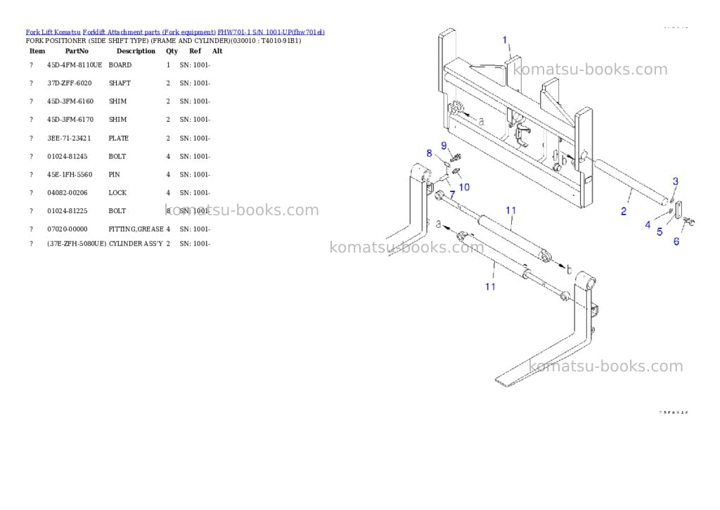 Komatsu fhw701-1 s/n 1001-up Parts catalog cover Komatsu fhw701-1 s/n 1001-up Parts catalog cover
