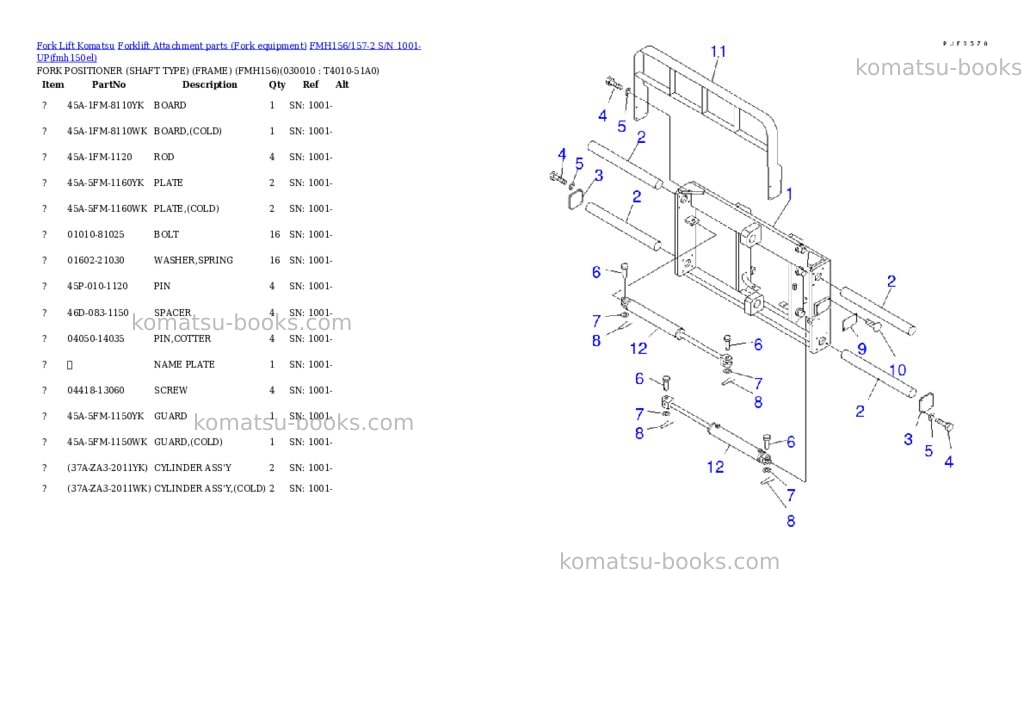 Komatsu fmh156/157-2 s/n 1001-up Parts catalog cover