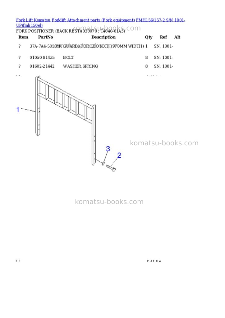 Komatsu fmh156/157-2 s/n 1001-up Parts catalog cover Page 7