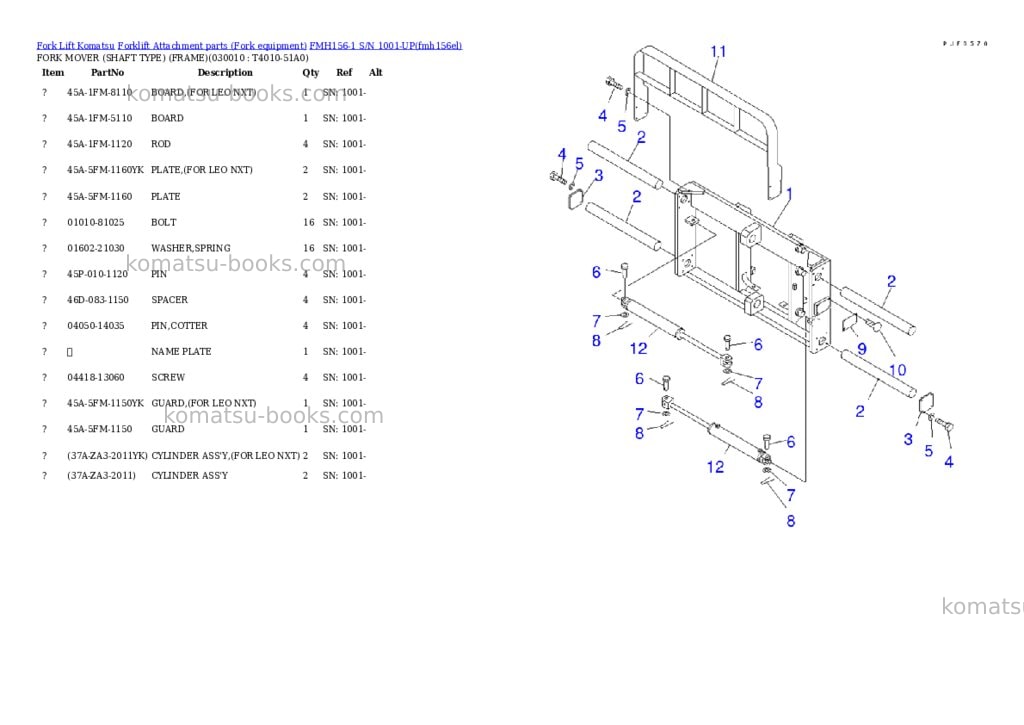 Komatsu fmh156-1 s/n 1001-up Parts catalog cover