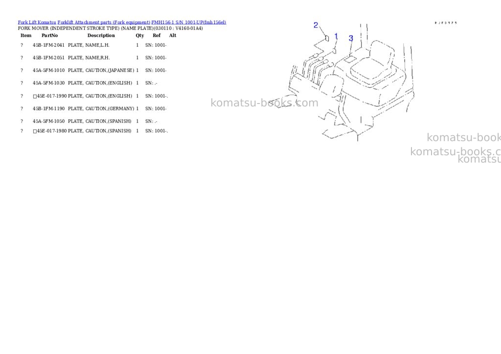 Komatsu fmh156-1 s/n 1001-up Parts catalog cover Page 11