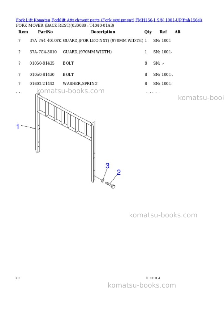 Komatsu fmh156-1 s/n 1001-up Parts catalog cover Page 8