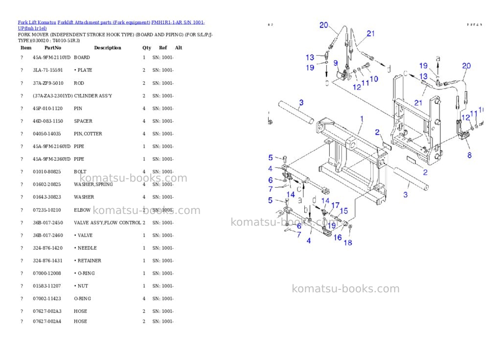 Komatsu fmh1r1-1-ar s/n 1001-up Parts catalog cover