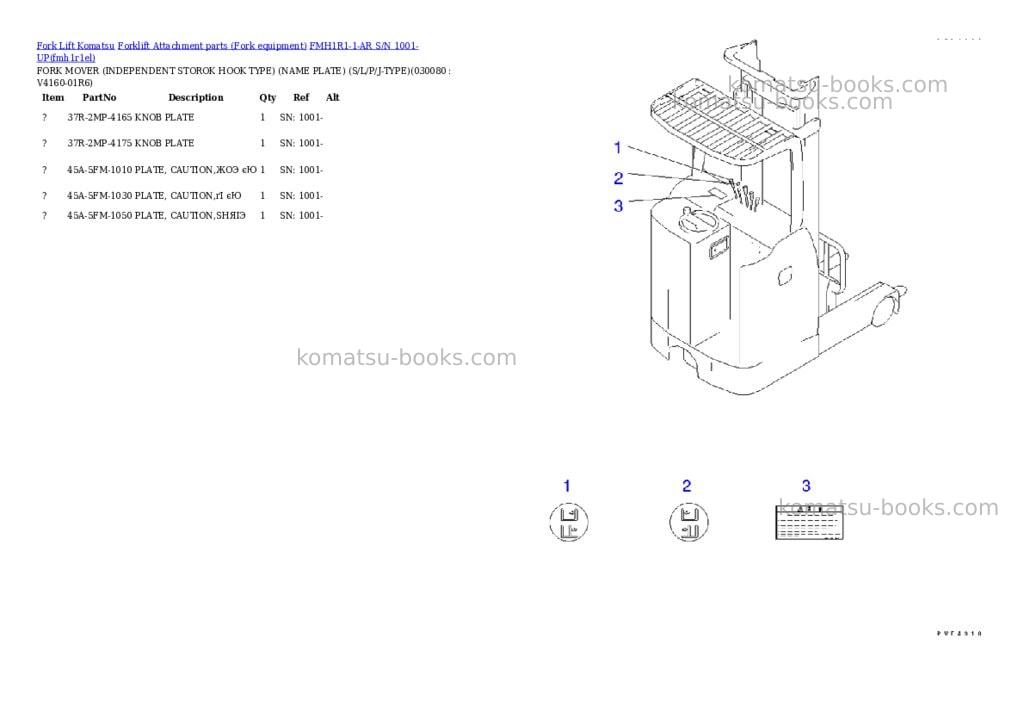 Komatsu fmh1r1-1-ar s/n 1001-up Parts catalog cover Page 7