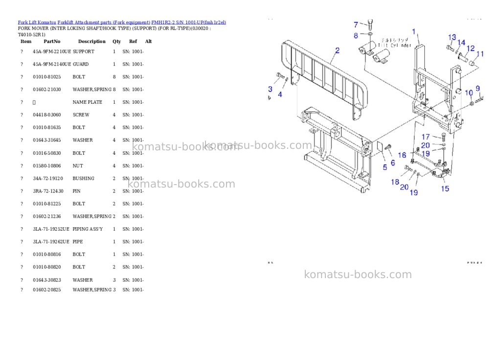 Komatsu fmh1r2-2 s/n 1001-up Parts catalog cover