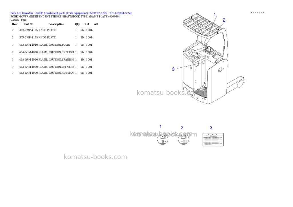 Komatsu fmh1r2-2 s/n 1001-up Parts catalog cover Page 5