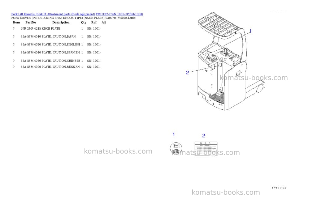 Komatsu fmh1r2-2 s/n 1001-up Parts catalog cover Page 6
