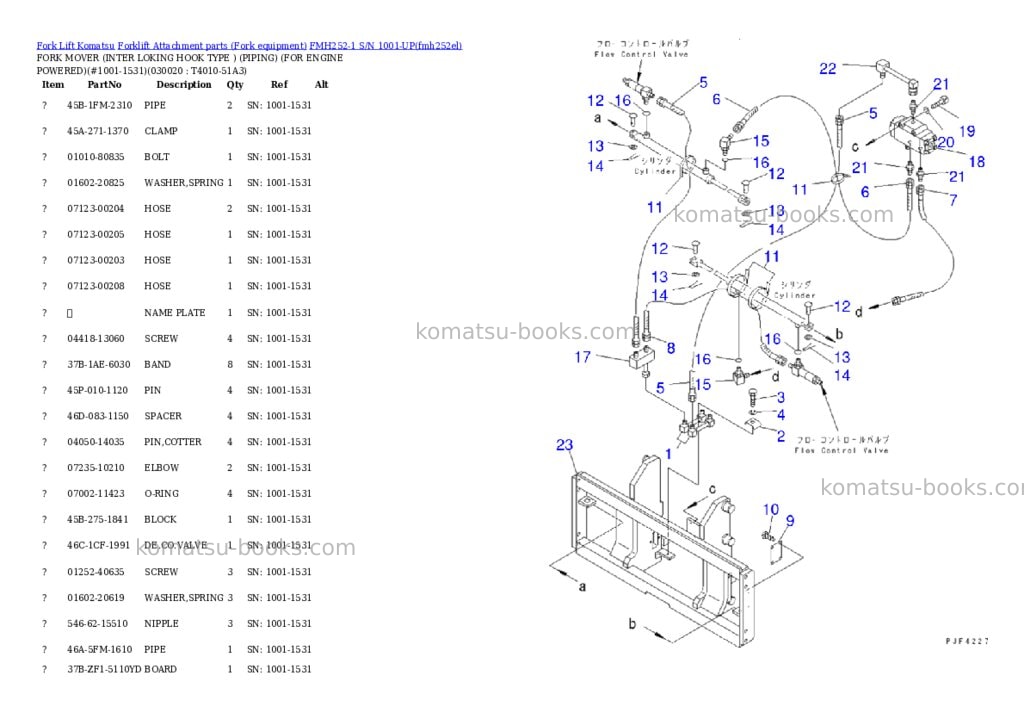 Komatsu fmh252-1 s/n 1001-up Parts catalog cover
