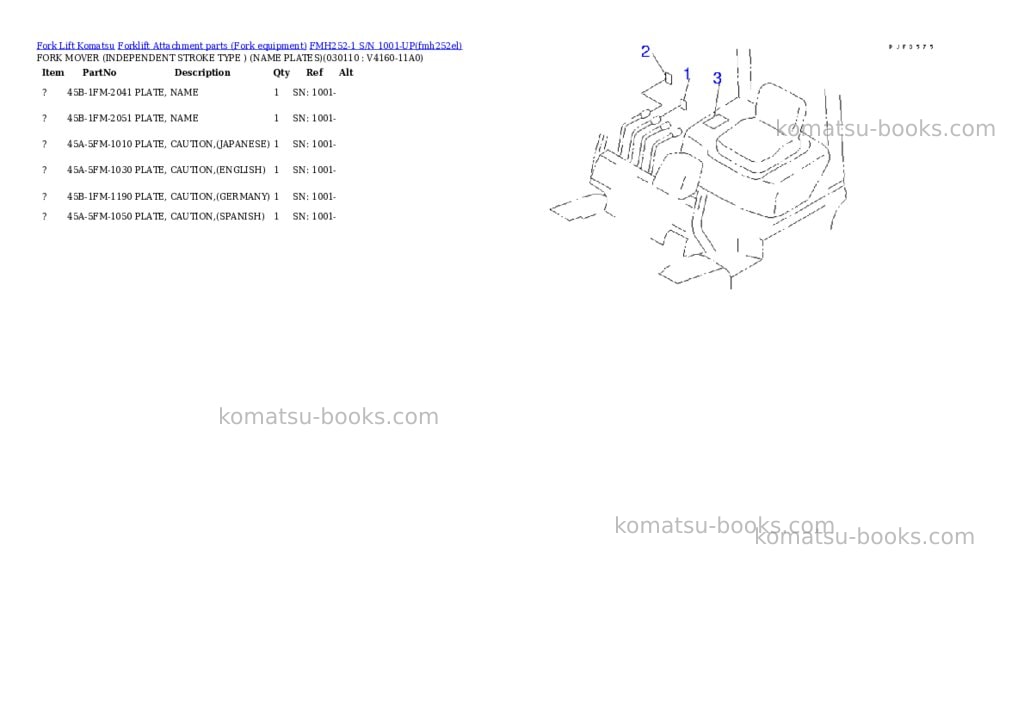 Komatsu fmh252-1 s/n 1001-up Parts catalog cover Page 10