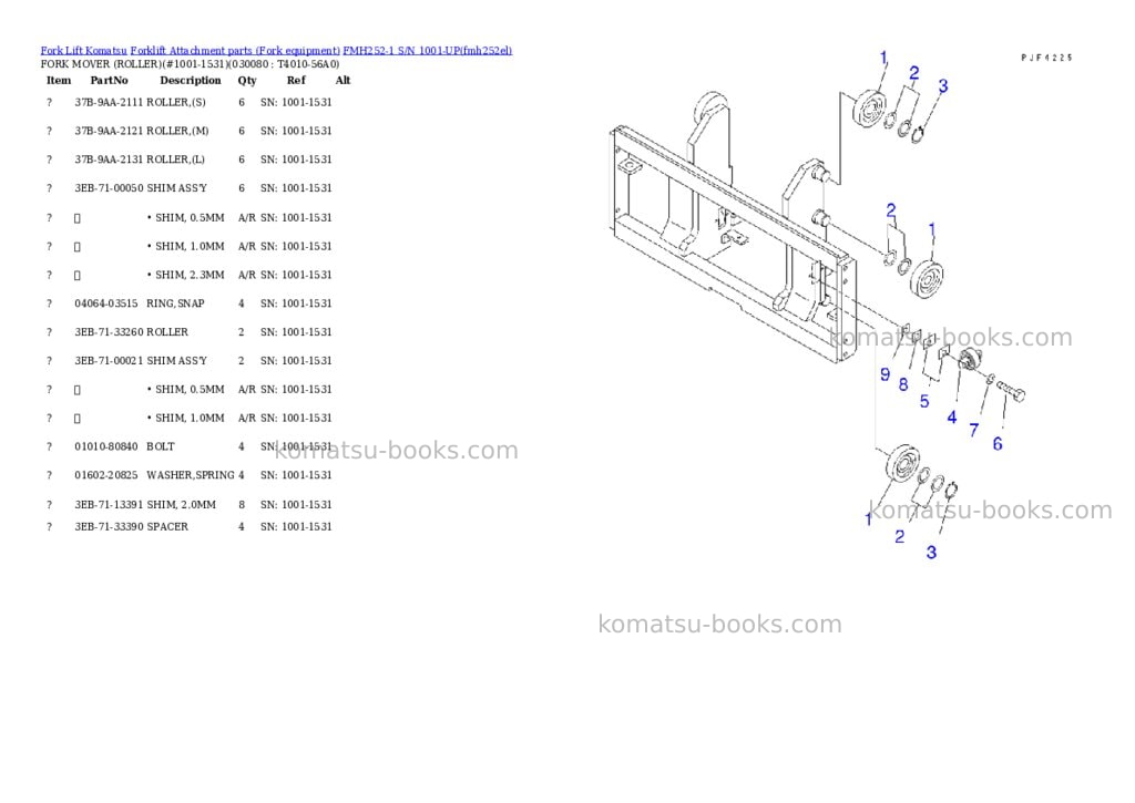 Komatsu fmh252-1 s/n 1001-up Parts catalog cover Page 7